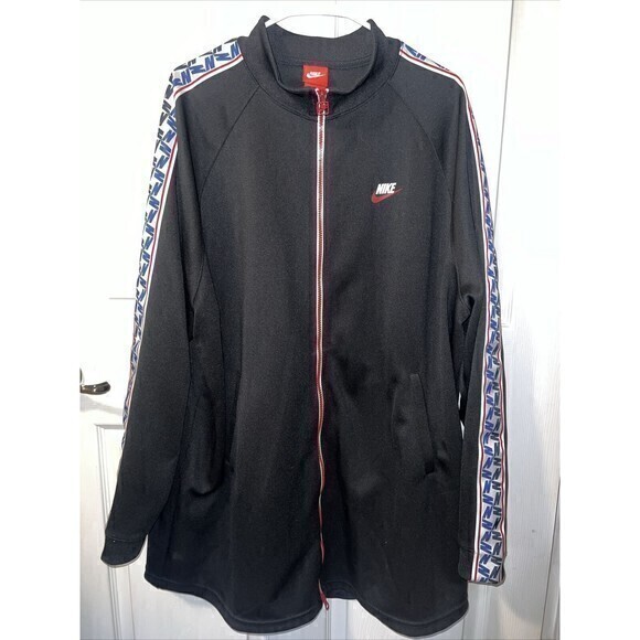 NIKE Track Jacket Mens XXL Red White Blue Black Big Swoosh Center Logo Full Zip - Picture 1 of 9